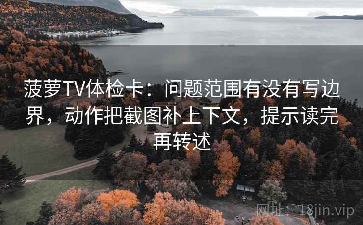菠萝TV体检卡：问题范围有没有写边界，动作把截图补上下文，提示读完再转述
